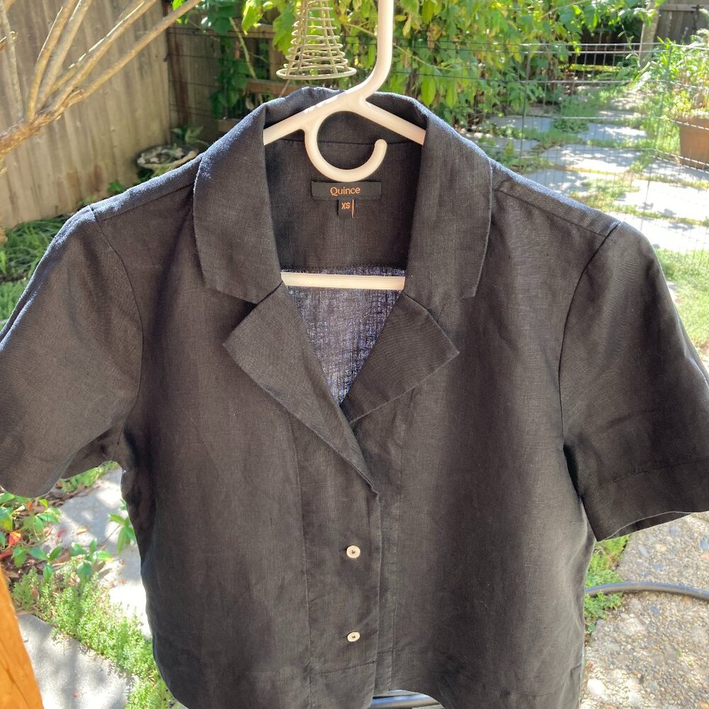 Quince 100% European Linen Short Sleeve Shirt Black XS